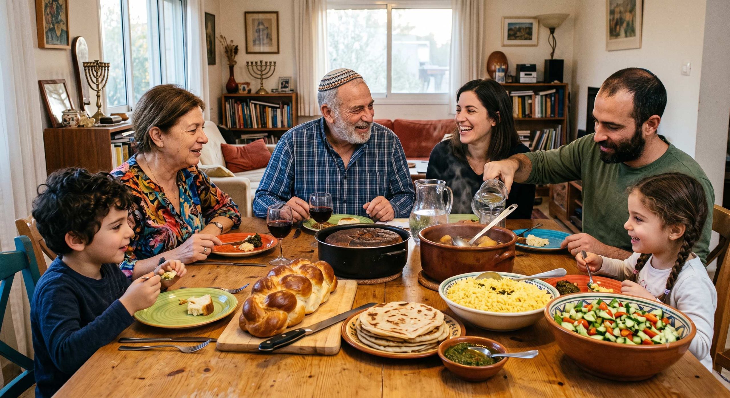 ארוחה משפחתית ביום שבת עם אוכל תימני